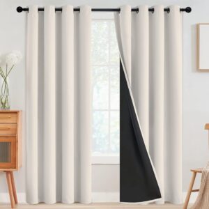 Full-Blackout Grommet Curtains – Cream-Colored with Blackout Backing for Bedrooms (Set of 2)