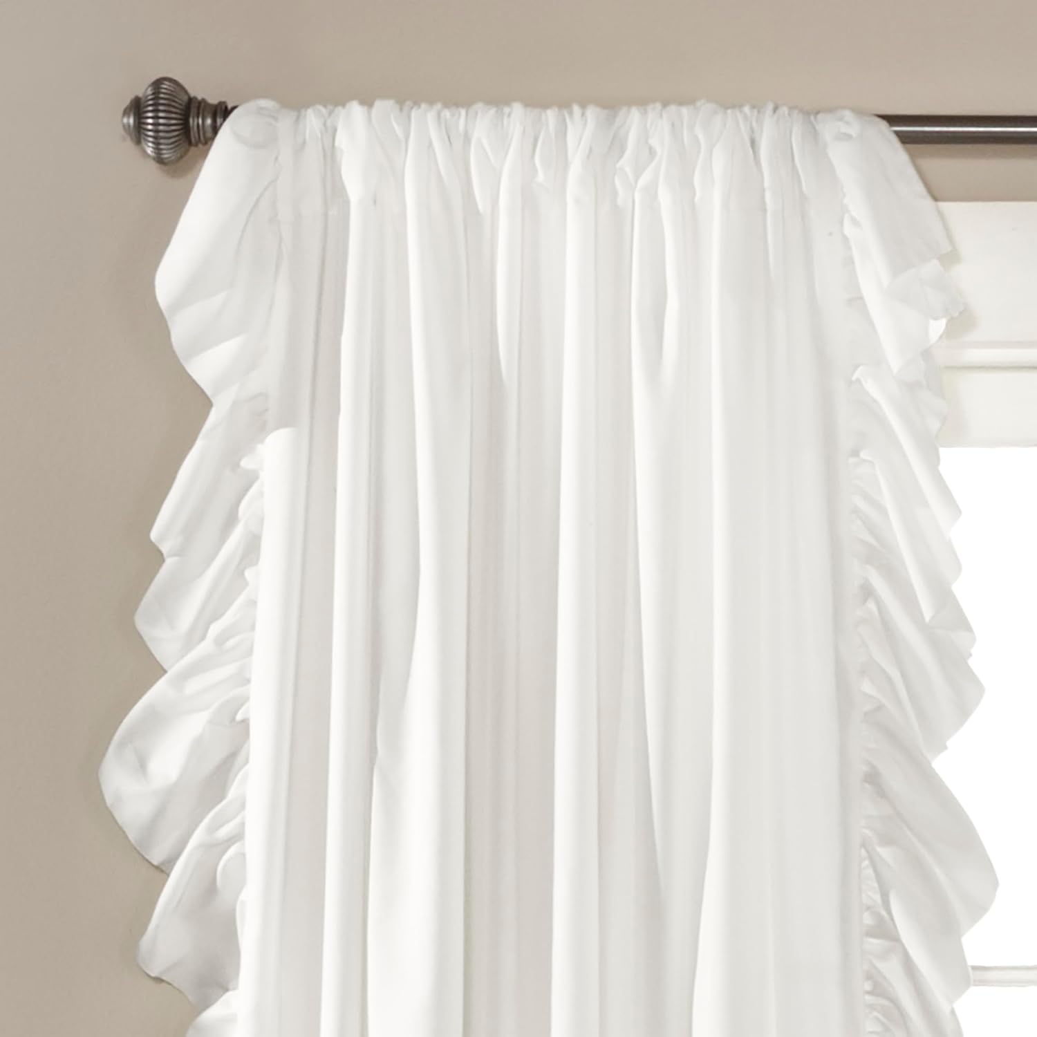 White Ruffled/Lace-Trim Curtains – Romantic, Pastoral-Style, Flowy Drapes for Bedrooms (Set of 2) - Image 2