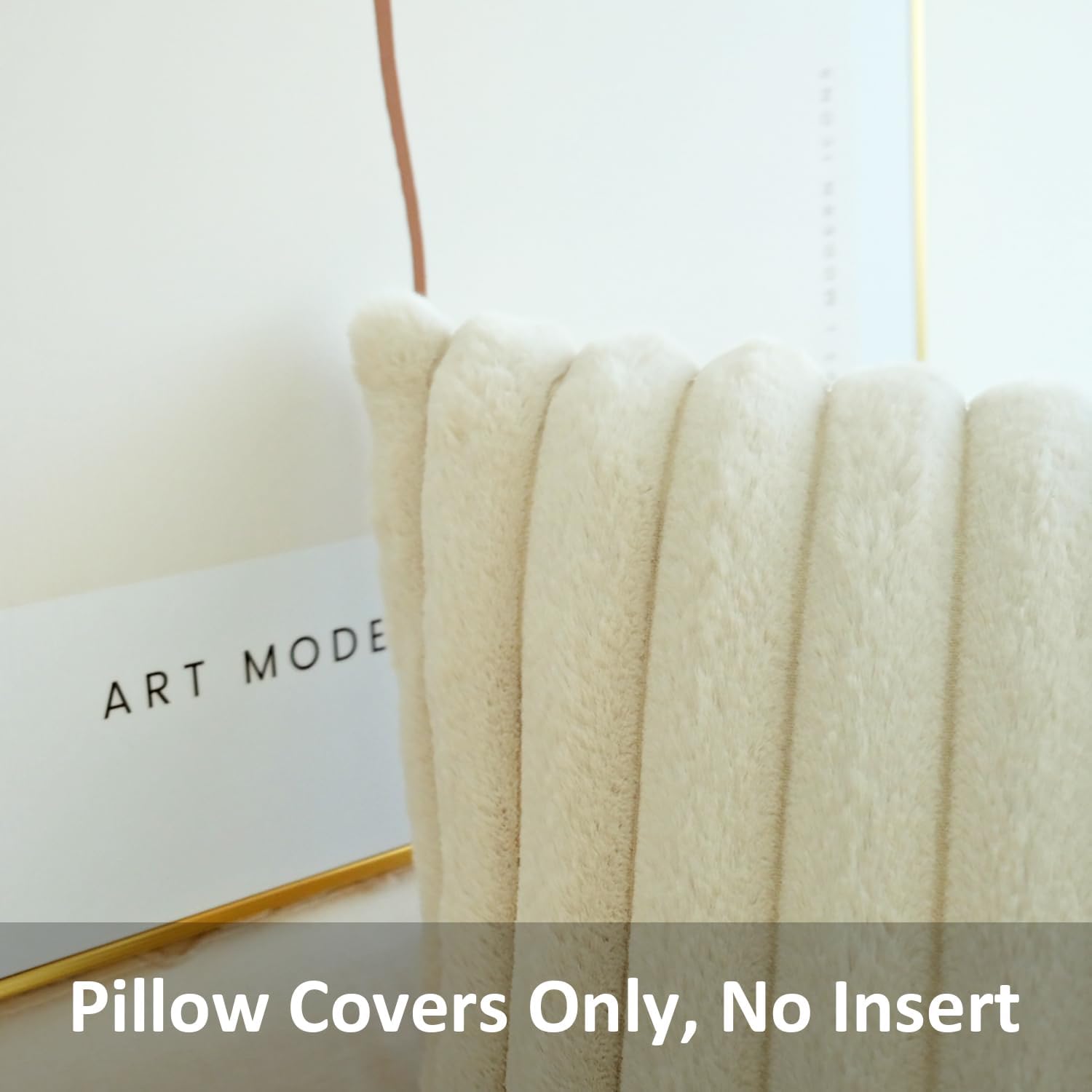Pack of 2 Faux Fur Plush Decorative Throw Pillow Covers Couch Cushion Case Soft Pillowcases (Beige, 18 x 18 Inch) - Image 2