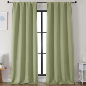 Sage Green Blackout Curtains – Insulated, Energy-Saving Fabric Window Drapes for Living Rooms (Set of 2)