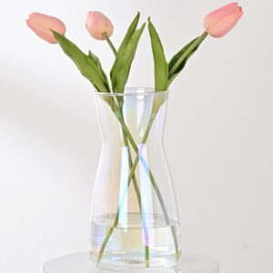 8 inch Iridescent Glass Flower Vases for Centerpiece Table Home Indoor Desk Decor,Ins Modern Boho Style Vase for Wedding Housewarming Gift