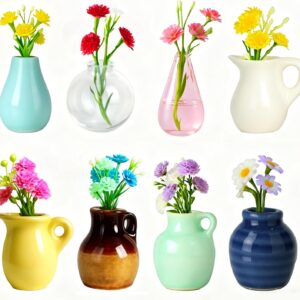 8 Pcs Refrigerator Magnets - Cute Mini Ceramic Vase Fridge Magnets with Artificial Flowers, Funny Tiny Vase Magnet for Fridge Decorative, Office, Kitchen, Locker, Whiteboard