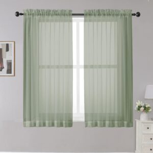 Sage Green Short Sheer Curtains – Light-Filtering, Ideal for Small Windows or Cafés (Set of 2)