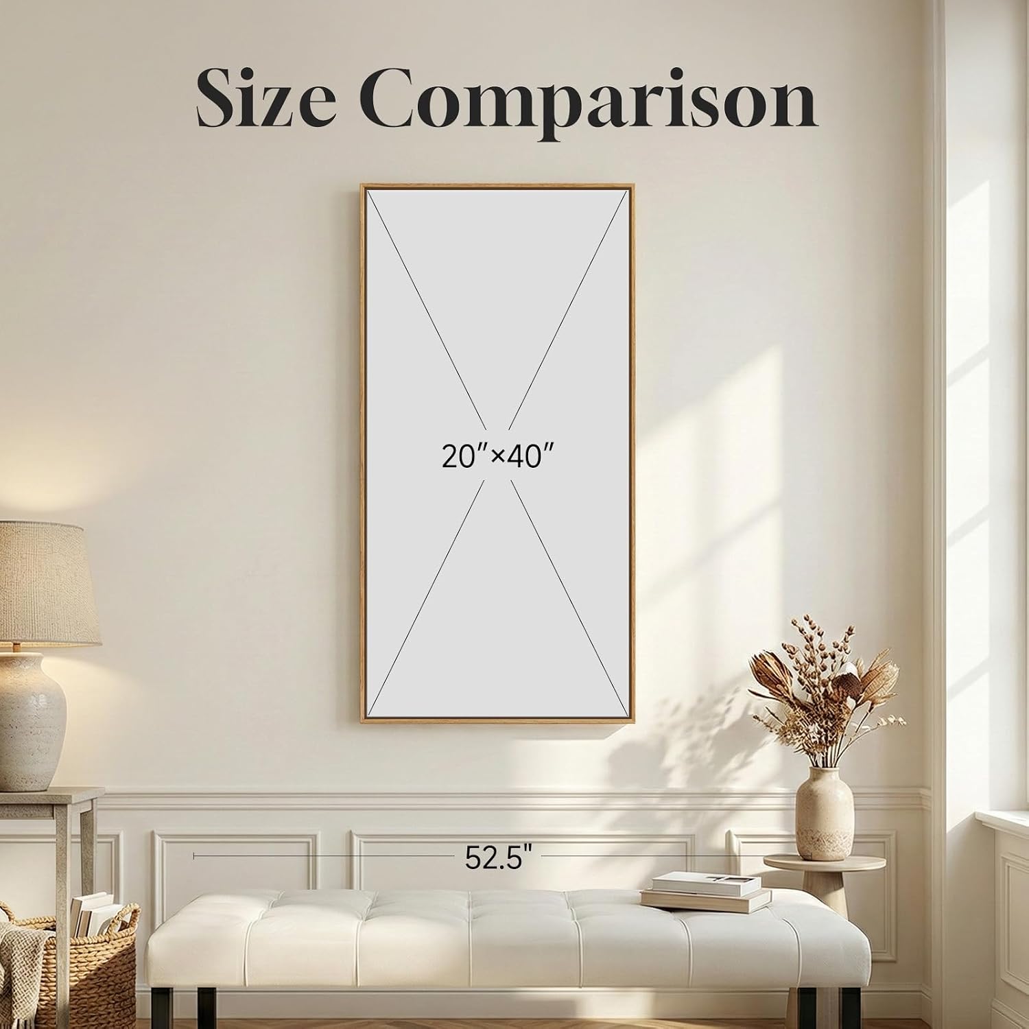 Framed Vertical Vintage Sketch Tree Living Room Wall Art, Large Black Beige Rustic Pine Artwork for Walls, Classic Antique Nature Forest Canvas Painting Print for Office Kitchen Foyer Stair 20x40 Inch - Image 2