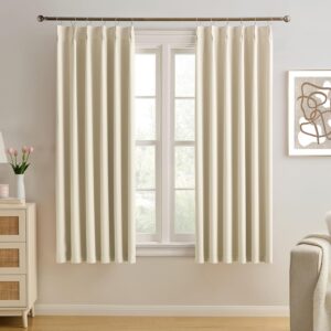 Beige-Apricot Pleated Blackout Curtains – Noise-Reducing, Light-Blocking for Cafés or Kitchens (Set of 2)