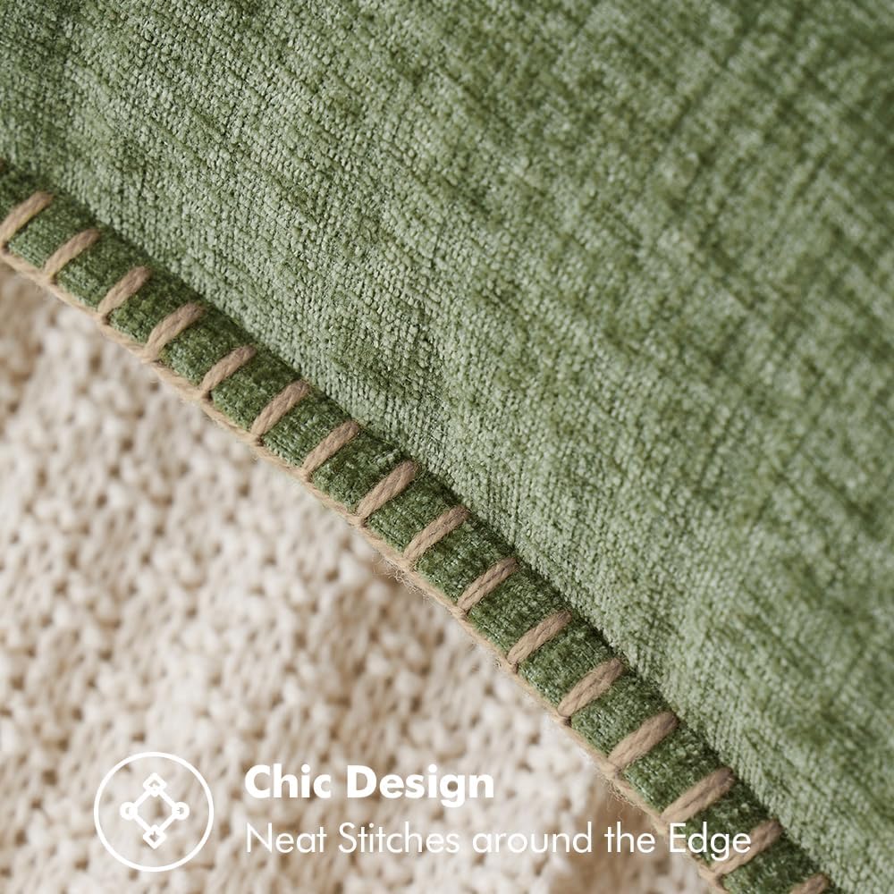 Pack of 2 Couch Throw Pillow Covers 18x18 Inch Sage Green Farmhouse Decorative Pillow Covers with Stitched Edge Soft Chenille Solid Dyed Summer Pillow Covers for Sofa Bed Living Room - Image 2