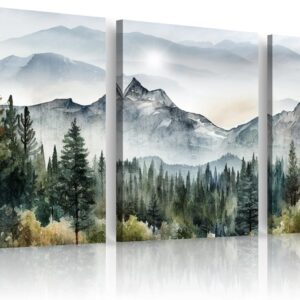 Wall Art for Living Room Modern Wall Decor for Bedroom Office Decor Abstract Mountain Forest Landscapes Ink Painting 3 Piece Framed Canvas Art Prints Ready to Hang Wall Pictures Home Decor