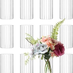 12Pcs Glass Cylinder vases for Centerpieces, 6 Inches Clear Ribbed s for Wedding Decorations,Floral Vase Bulk Flower vases,Tall Glass Hurricane Candle Holder for Table Shelf, Party(Ribbed)