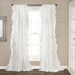 White Ruffled/Lace-Trim Curtains – Romantic, Pastoral-Style, Flowy Drapes for Bedrooms (Set of 2)