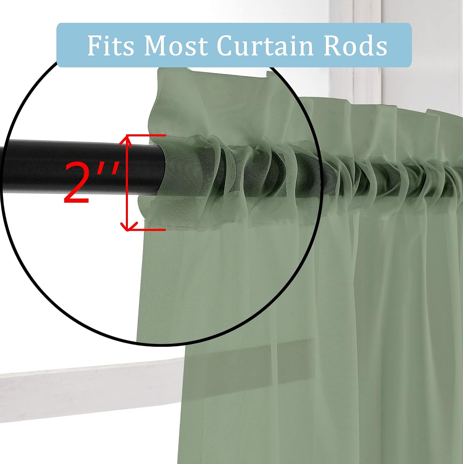 Sage Green Short Sheer Curtains – Light-Filtering, Ideal for Small Windows or Cafés (Set of 2) - Image 2