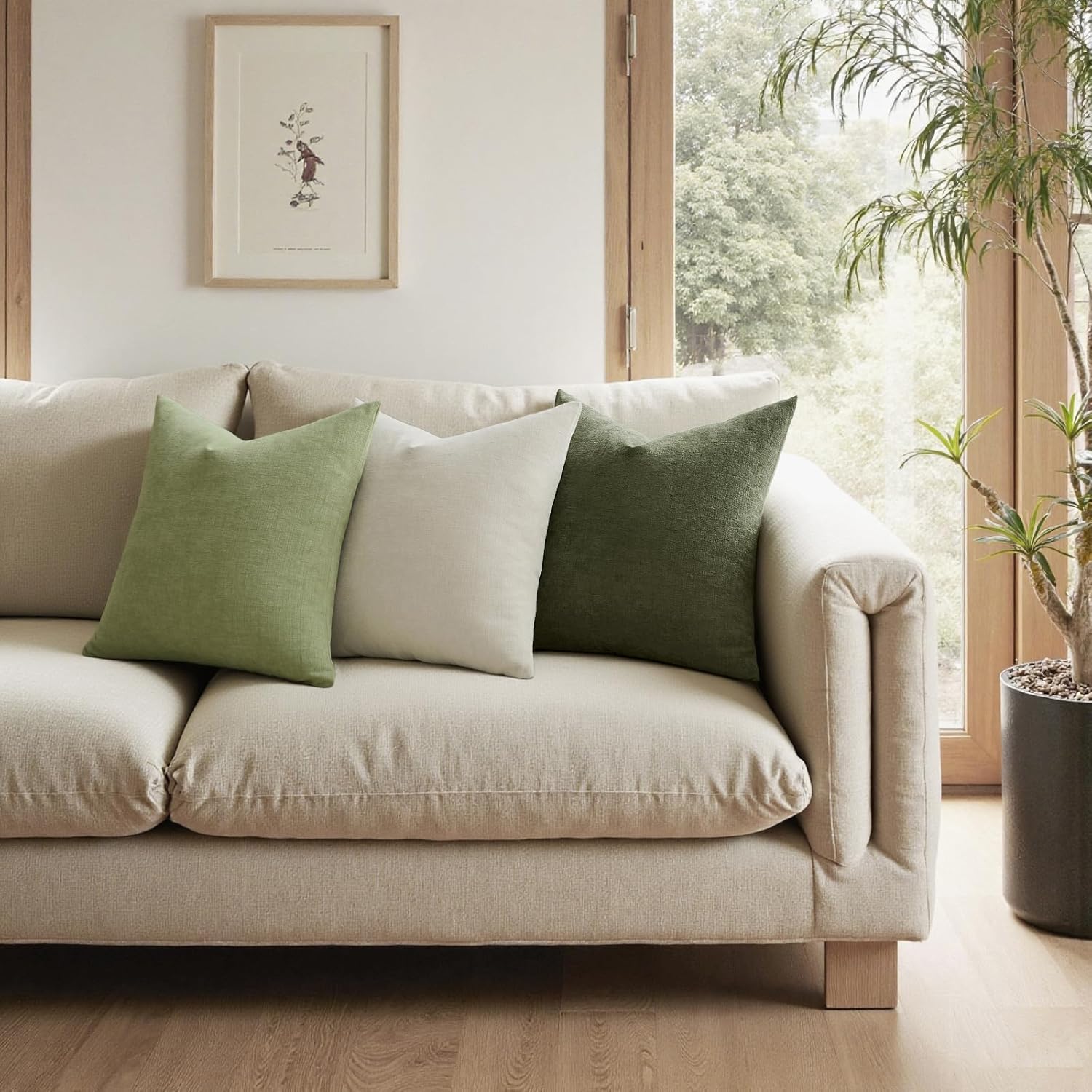 Olive Green Couch Pillow Covers 18x18 Inch, Set of 2 Soft Chenille Decorative Square Throw Pillow Covers Farmhouse for Sofa Living Room Bed - Image 2
