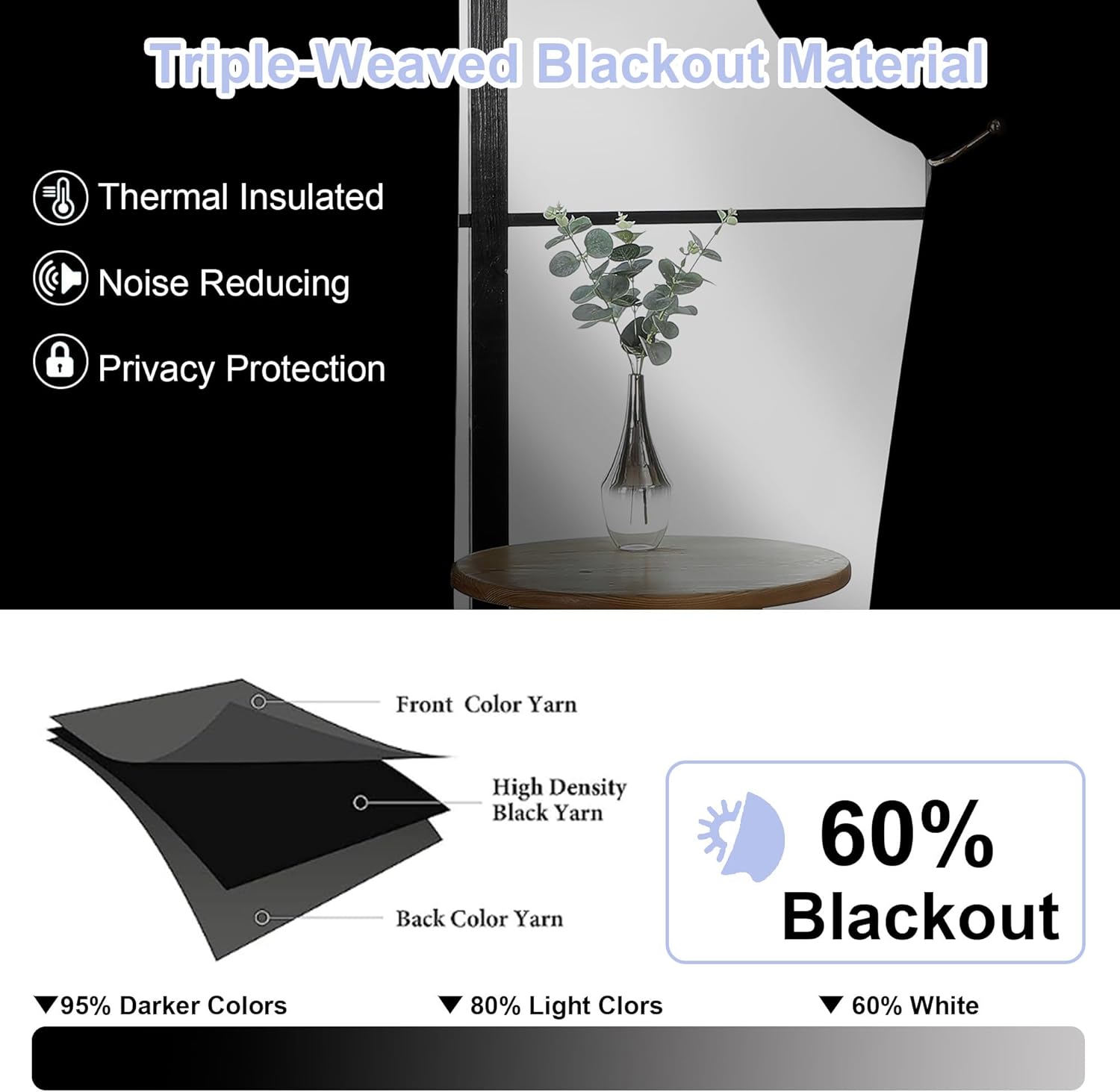 Solid-Color High-Blackout Curtains – Insulated, Energy-Saving, Light-Blocking for Bedrooms (Set of 2) - Image 2