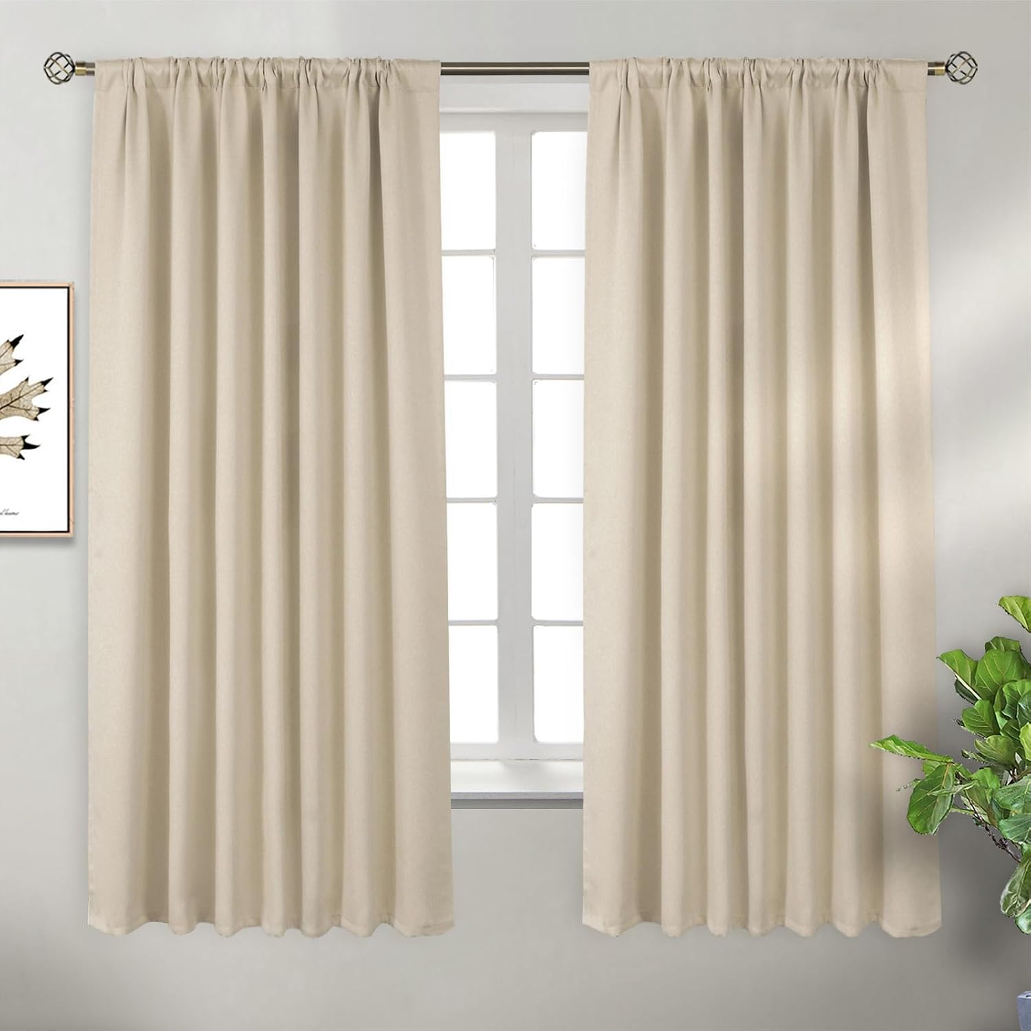 Champagne-Colored Blackout Curtains – Insulated, Light-Blocking Fabric Drapes for Bedrooms (Set of 2) - Image 2