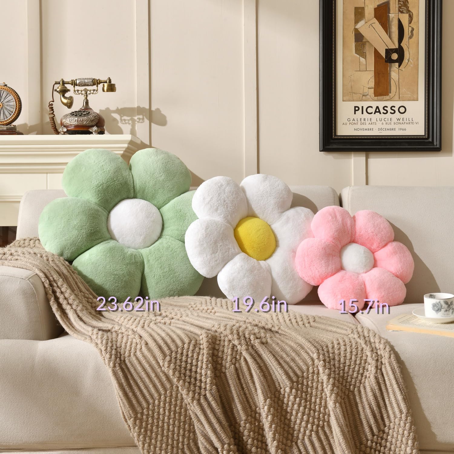Pink Flower Pillow,Flower Shaped Throw Pillow 15.7In Daisy Pillow Cushion Cute Flower Seating Cushion Home Decorative Pillows for Sofa Couch Bed - Image 2