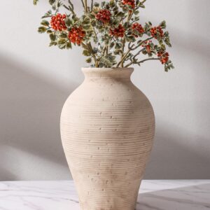Ceramic Flower Vase Home Decor, 9 in Farmhouse Table Vase Retro Vintage Living Room Kitchen Bedroom Decoration Pottery Decorative Vases for Flowers Shelf Office Coffee Desk Dining Entryway, Rustic