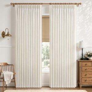 Ivory Linen-Look Pleated Blackout Curtains – High-Blackout Fabric Drapes for Living Rooms and Bedrooms (Set of 2)