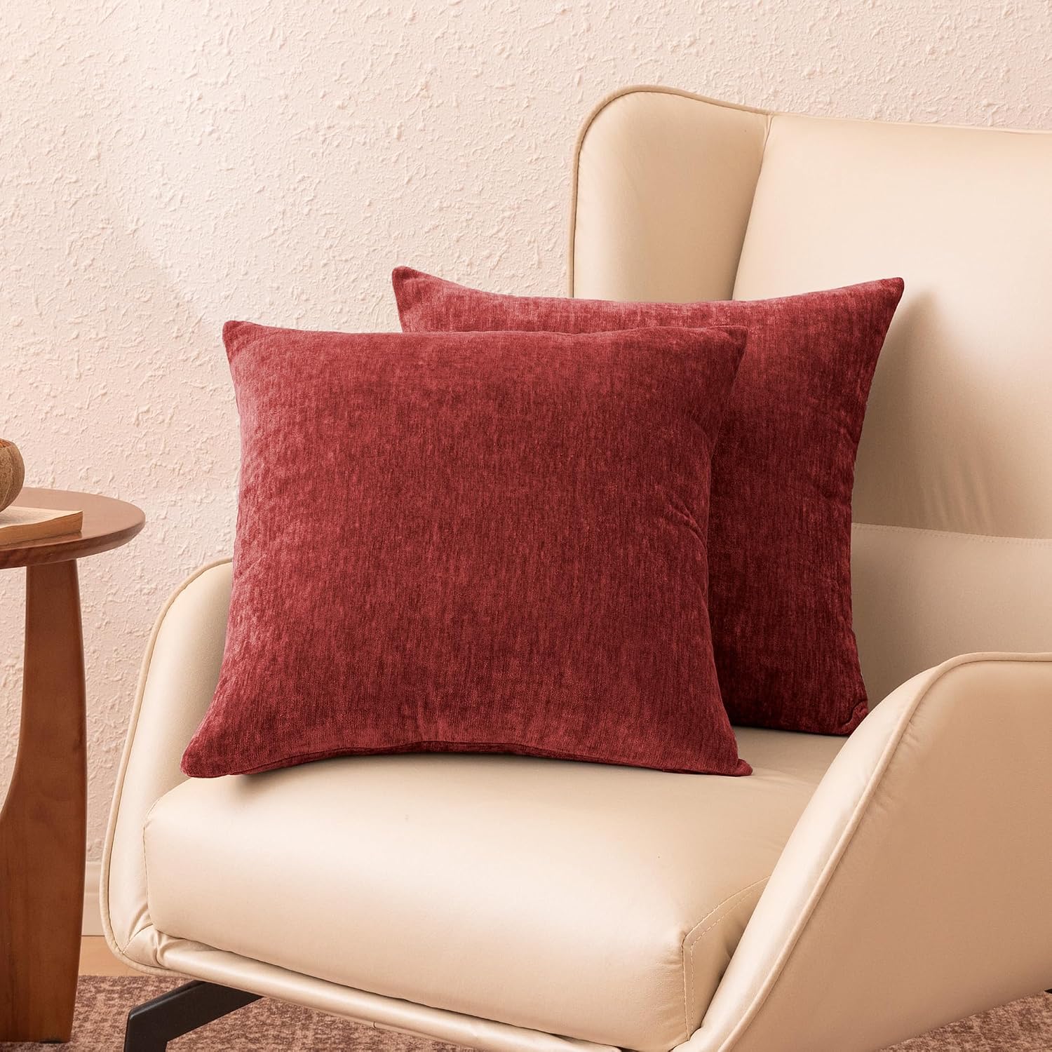 Chenille Throw Pillow Covers, Home Decor Cushion Cover for Bedroom Living Room Couch Bed, 18" W × 18" L, Burgundy - Image 2