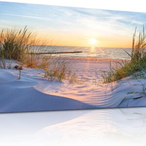 Wall Decor for Living Room Large Canvas Wall Art for Bedroom Modern Office Pictures Blue Sun Beach Grass Ocean Landscape Paintings Canvas Art Prints Home Decorations