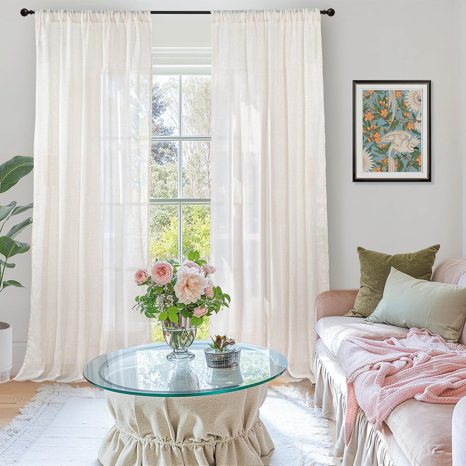 Linen-Look Sheer Curtains – Soft, Light-Filtering, Minimalist Style for Living Rooms (Set of 2) - Image 2