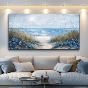 Wall Art For Living Room Canvas Wall Decor For Bedroom Office Decorations Blue Ocean Wall Painting Sea Wave Pictures Artwork Modern Beach Posters Aesthetic Ready To Hang Home Decor 20"x40"