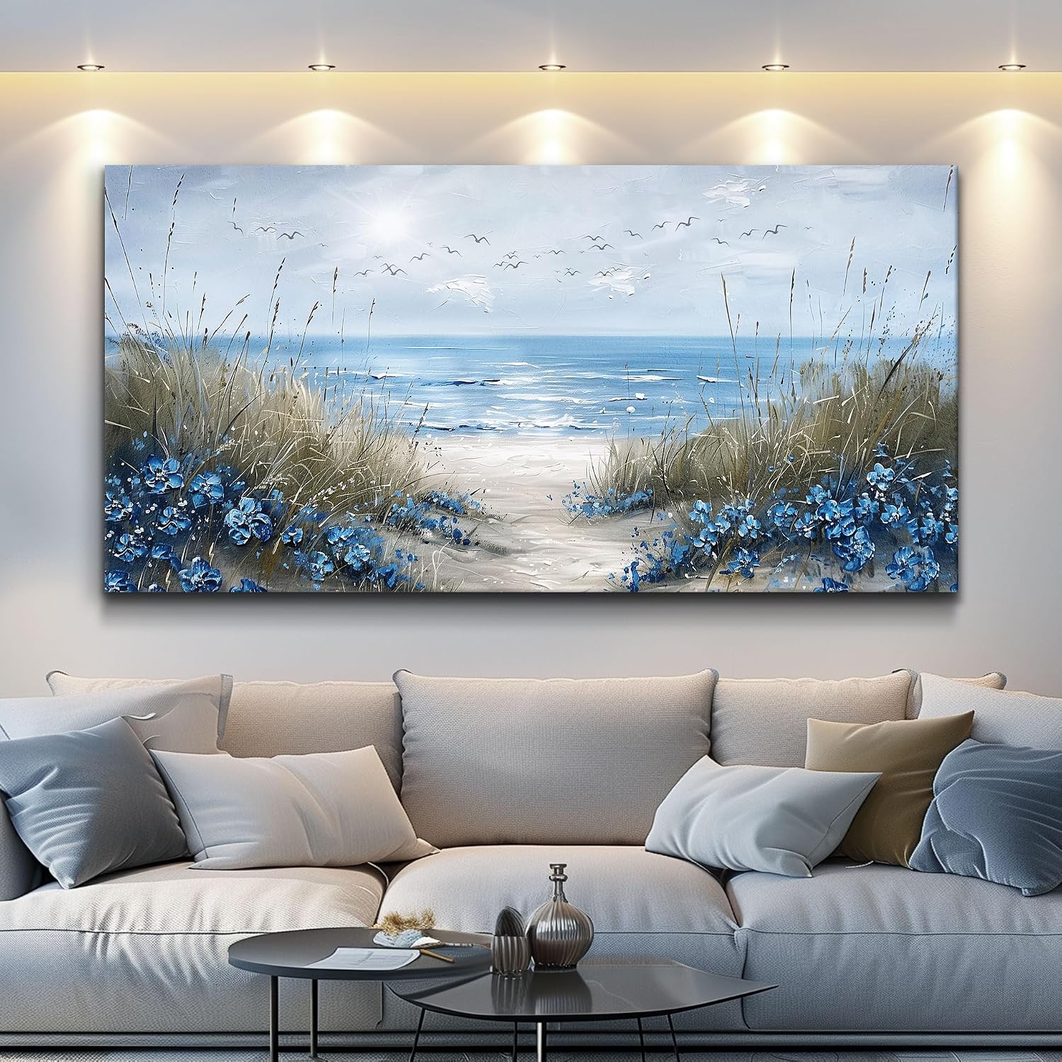 Wall Art For Living Room Canvas Wall Decor For Bedroom Office Decorations Blue Ocean Wall Painting Sea Wave Pictures Artwork Modern Beach Posters Aesthetic Ready To Hang Home Decor 20"x40"