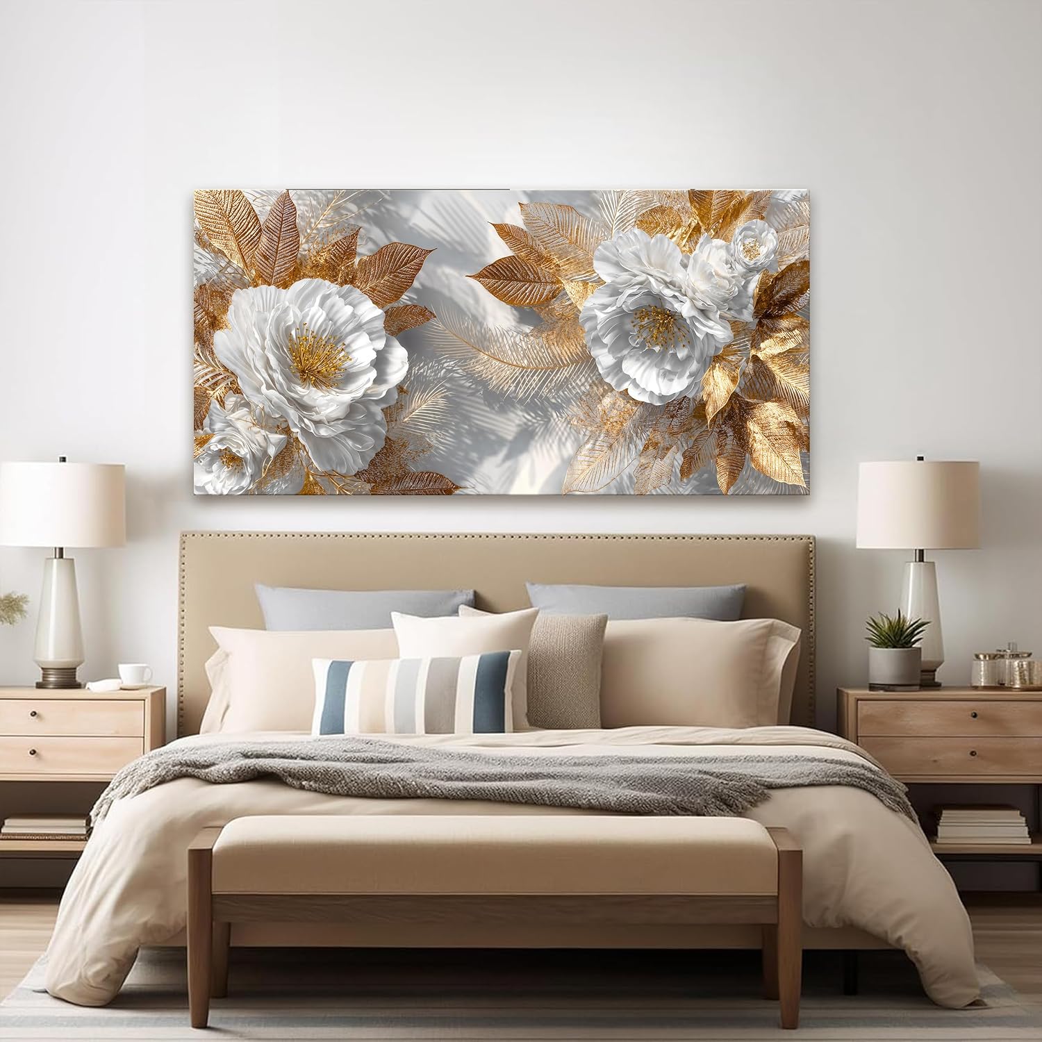 Canvas Art Wall Decor Landscape Wall Art Pictures For Bedroom Modern Brown Wall Art White Flower Wall Decor Artwork for Walls Canvas Wall Art Decor Home Office Aesthetic Wall Decorations 24" X 48" - Image 2
