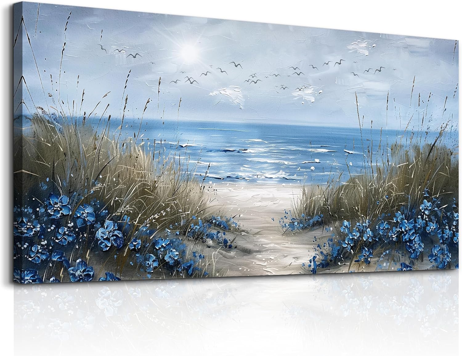 Wall Art For Living Room Canvas Wall Decor For Bedroom Office Decorations Blue Ocean Wall Painting Sea Wave Pictures Artwork Modern Beach Posters Aesthetic Ready To Hang Home Decor 20"x40" - Image 2