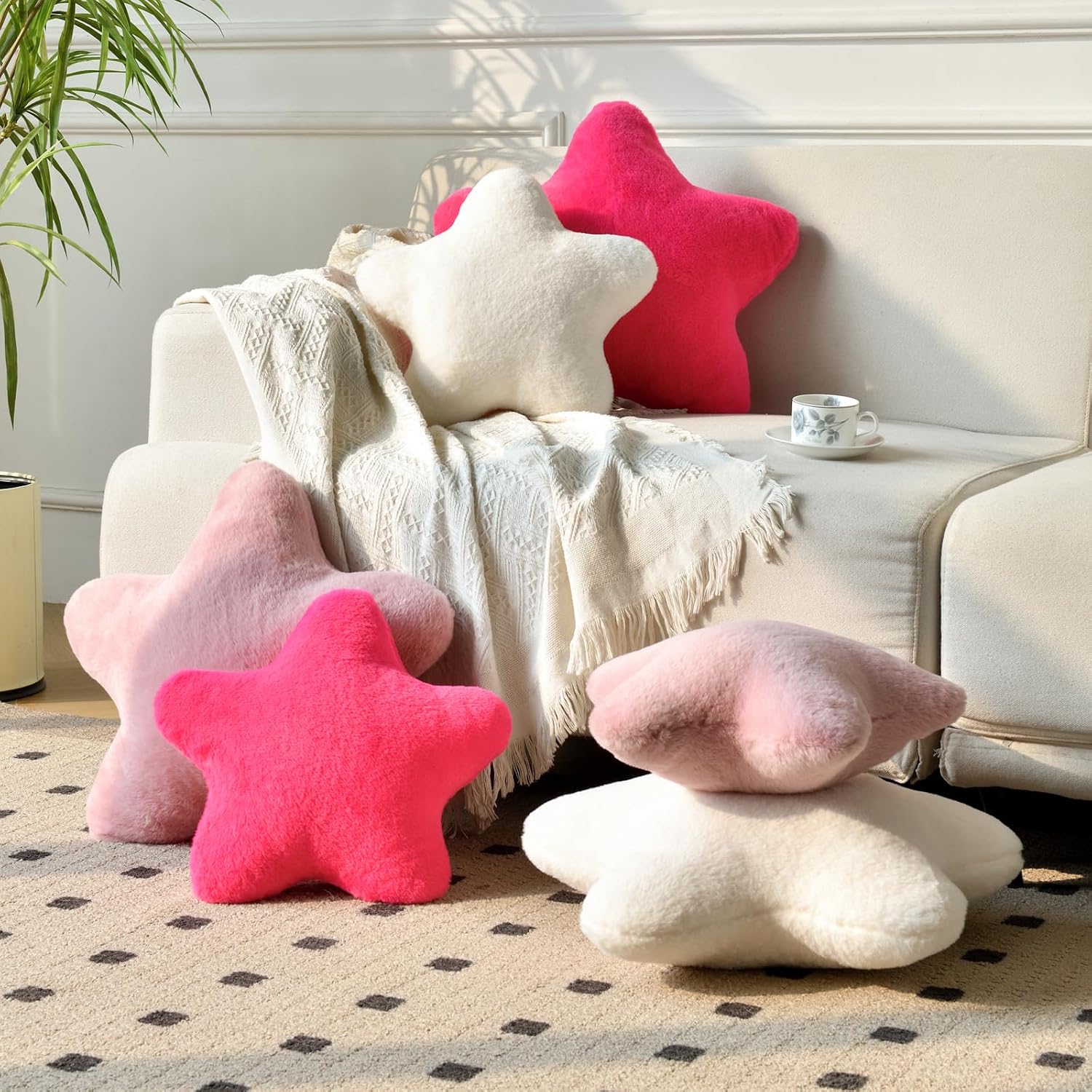 Star Pillow, Decorative Throw Pillows for Bed Couch, 15" Star Shaped Pillow Plush Floor Cushions Room Decor Pillow with Soft Faux Rabbit Fur for Sofa Bedroom Living Room - Image 2