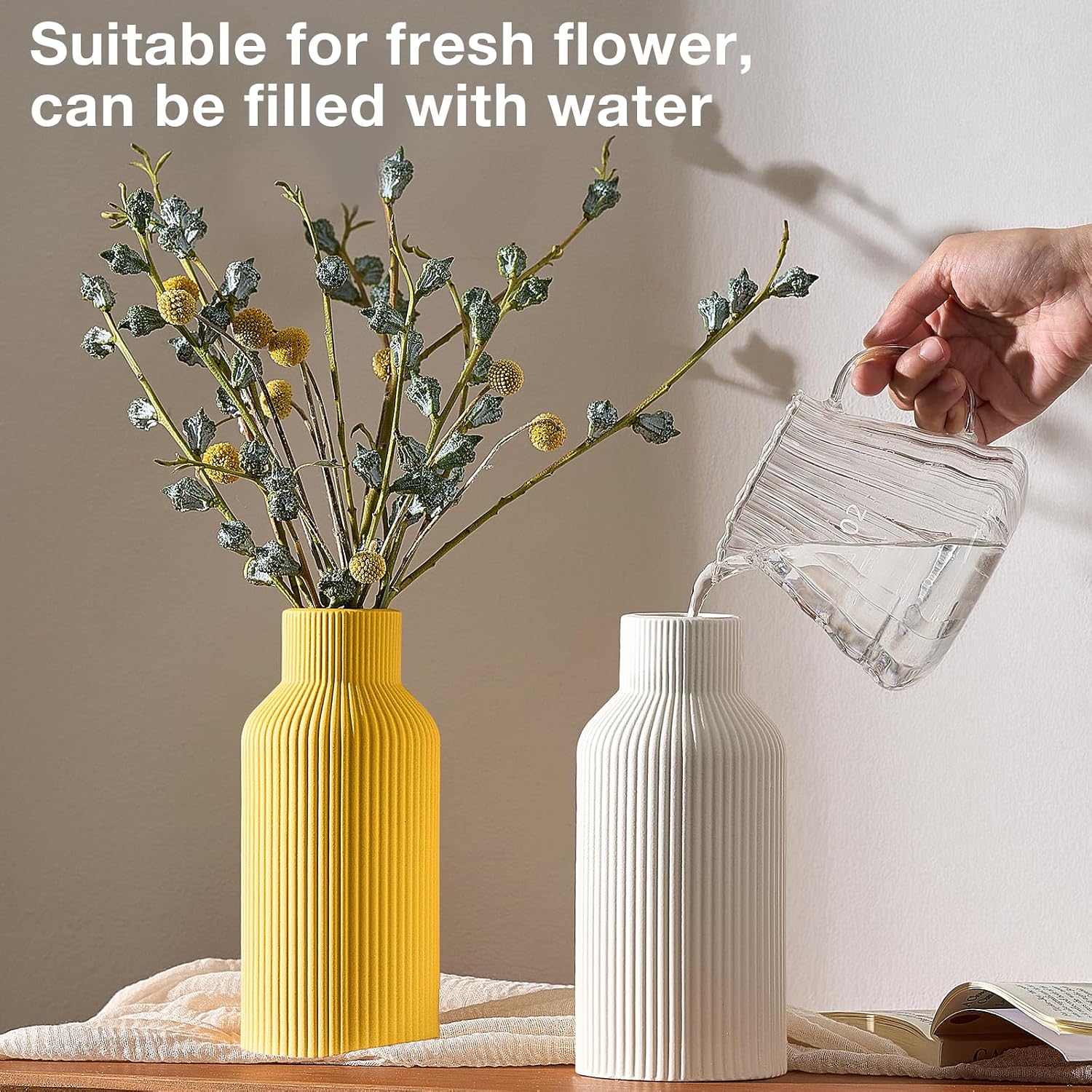 White Ceramic Flower Vase, Minimalist Decor, Modern Home Decorative Vase, Small Pampas Grass Vases For Kitchen, Bedroom, Office, Living Room, Bathroom, Shelf Centerpiece Table Decorations(8 in) - Image 2