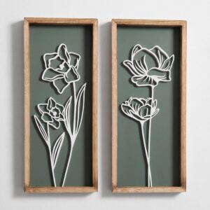 3D Floral Green Wall Art (Set of 2) Lightweight, Wooden Ready-to-Hang Boho Framed Wall Art for Bathroom, Bedroom, Living Room or Office – Premium Sage Green Farmhouse Decor – Gift-Boxed