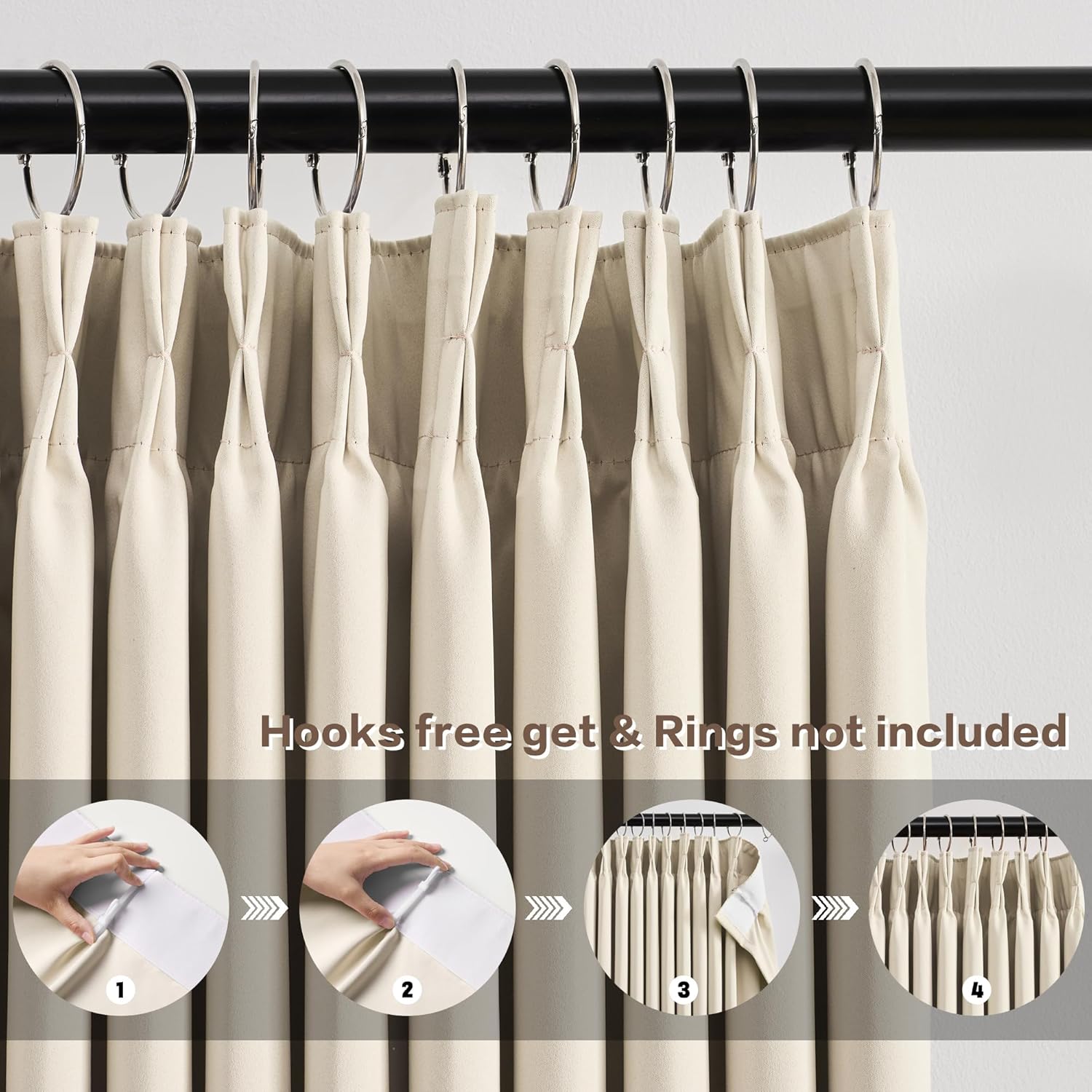 Beige-Apricot Pleated Blackout Curtains – Noise-Reducing, Light-Blocking for Cafés or Kitchens (Set of 2) - Image 2