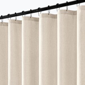 Beige-Apricot Linen-Textured Shower Curtain Set – Waterproof Fabric Partition for Bathrooms