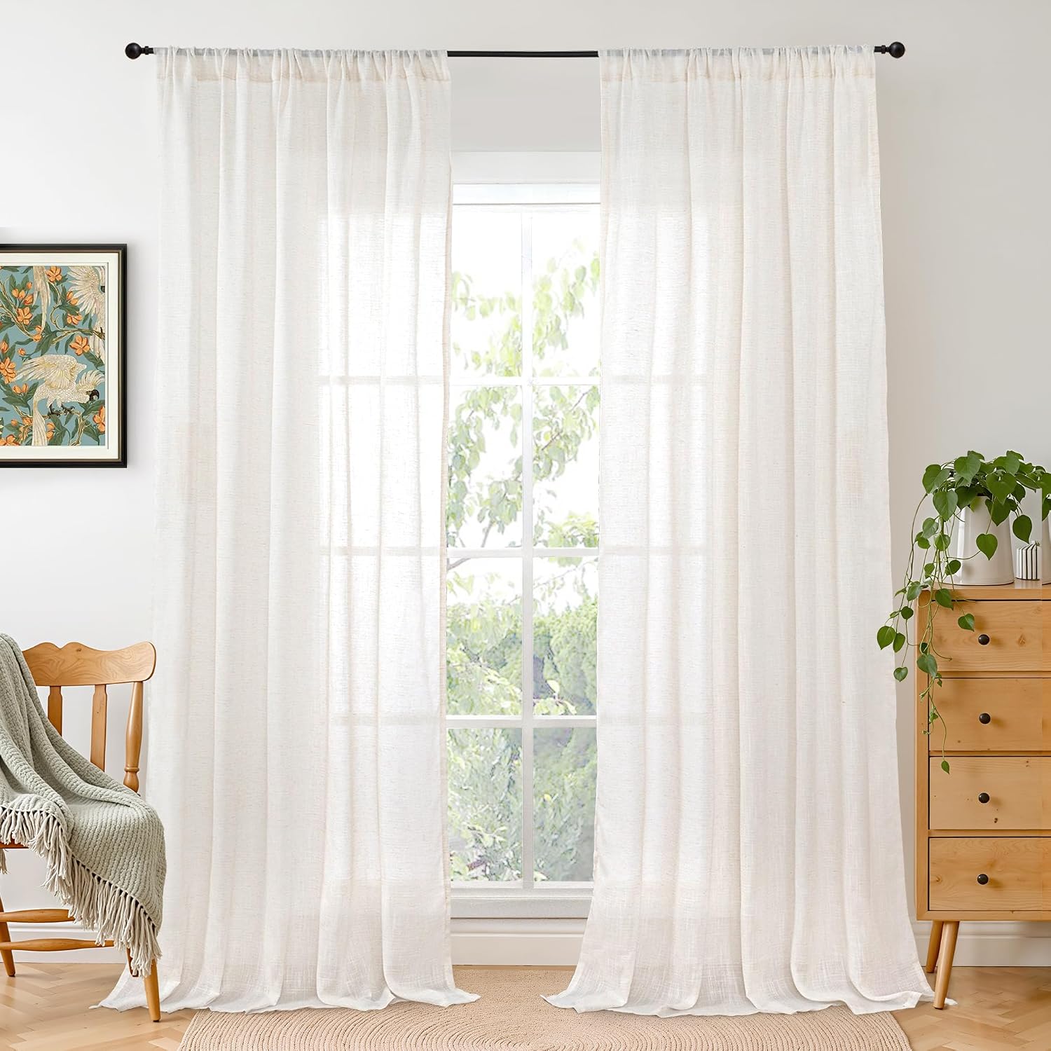 Linen-Look Sheer Curtains – Soft, Light-Filtering, Minimalist Style for Living Rooms (Set of 2)