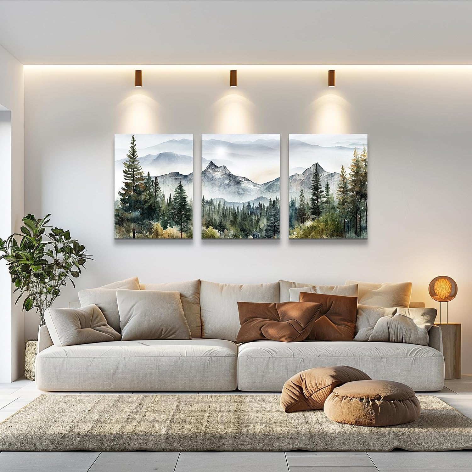 Wall Art for Living Room Modern Wall Decor for Bedroom Office Decor Abstract Mountain Forest Landscapes Ink Painting 3 Piece Framed Canvas Art Prints Ready to Hang Wall Pictures Home Decor - Image 2