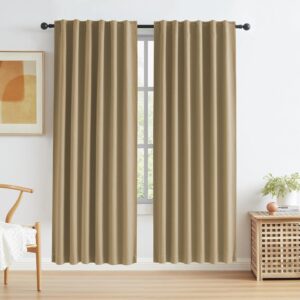 Camel-Colored Linen Blackout Curtains – Rustic/Country-Style with Back-Tab/Hook Attachment for Bedrooms (Set of 2)