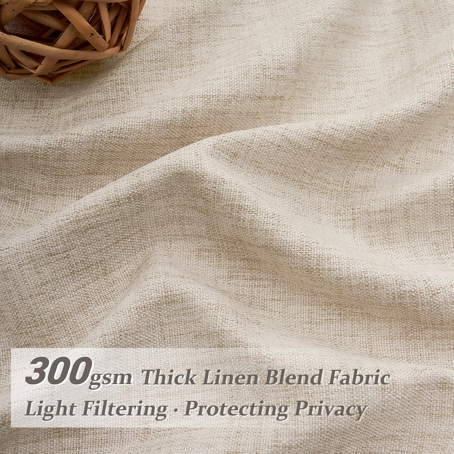 Beige Faux-Linen Semi-Blackout Curtains – Pleated, Hook-Style for Bedrooms (Set of 2) - Image 2