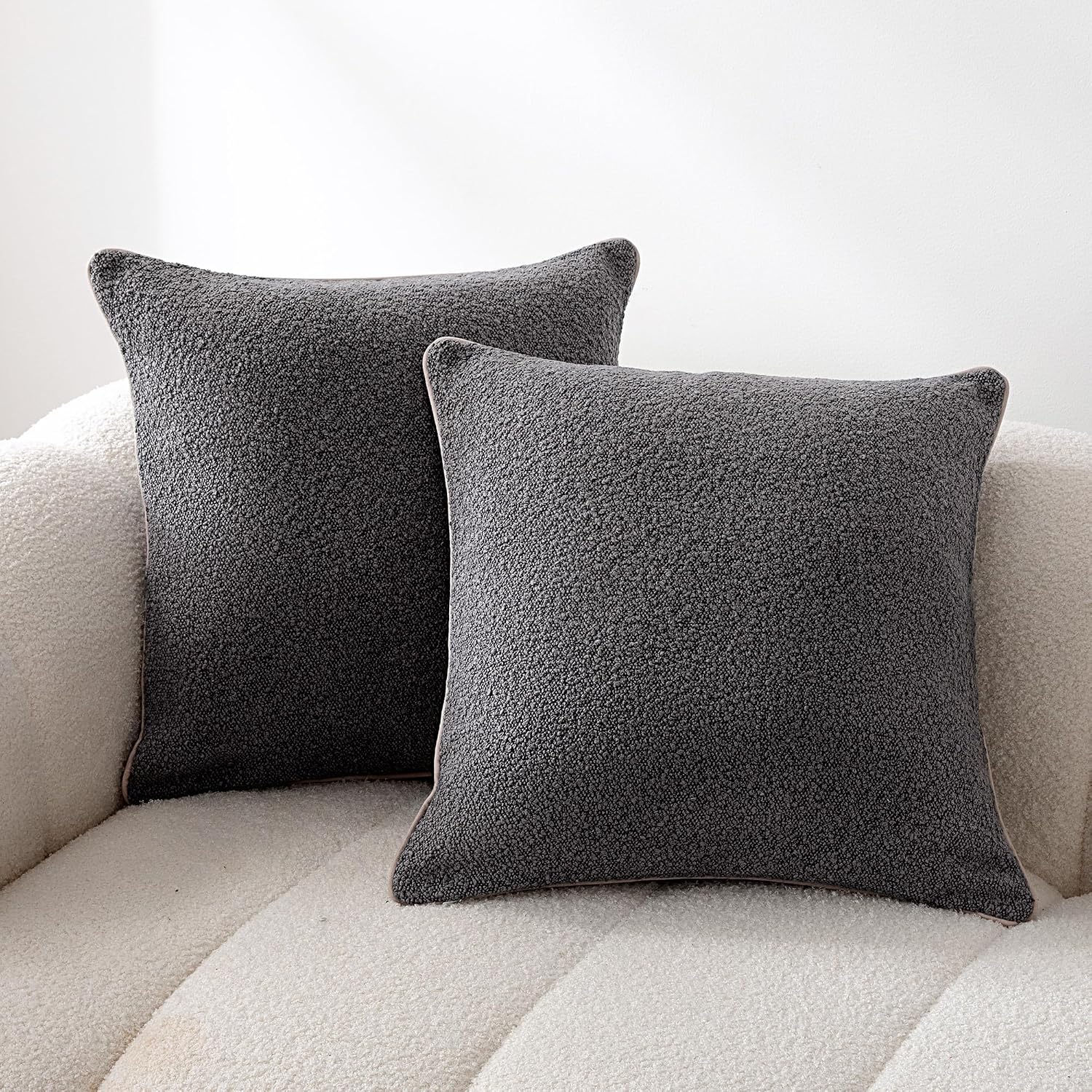 Throw Pillow Covers for Couch, Living Room, Home Decor with Hidden Zipper, Grey, 16×16in, Pack of 2