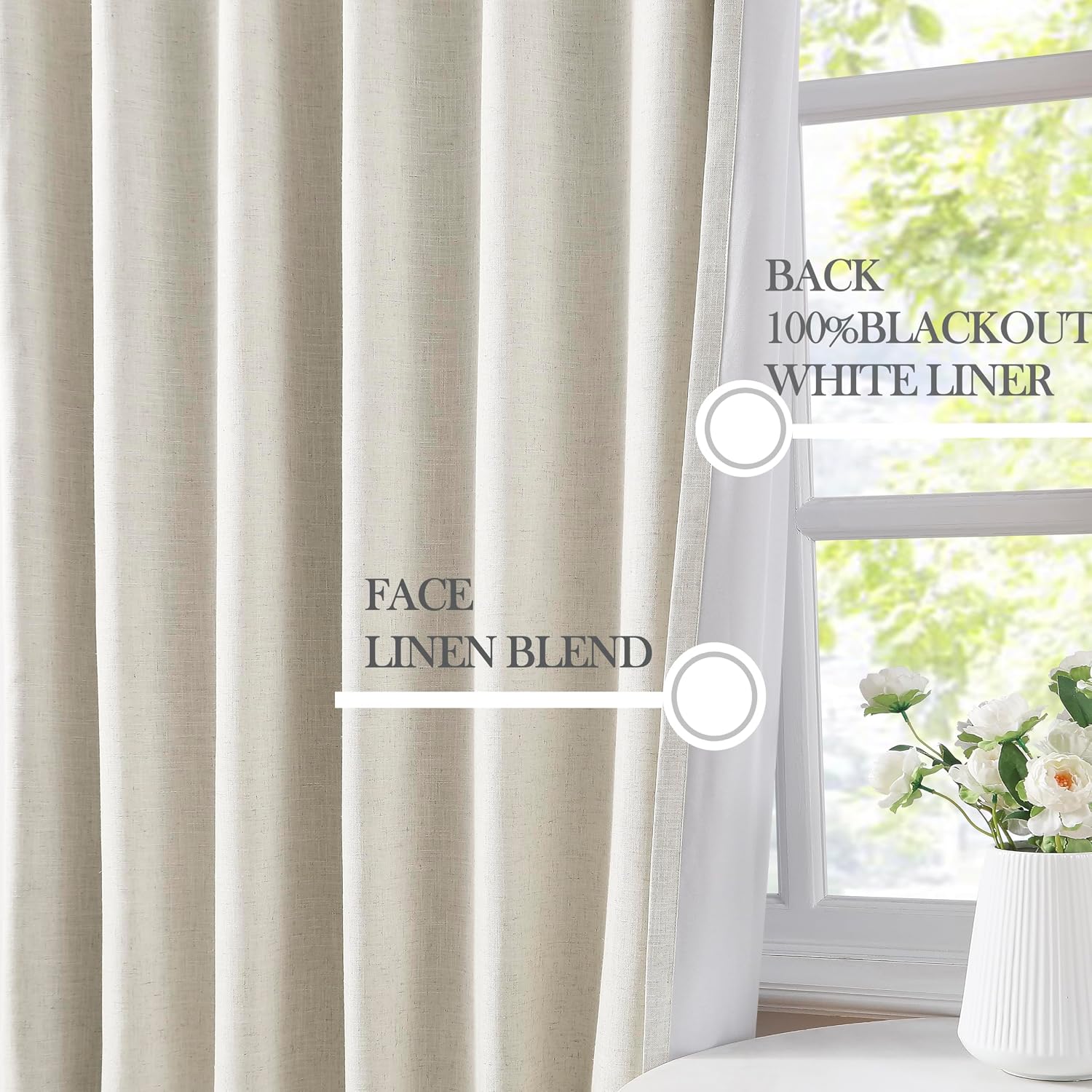 Linen-Blend Pleated Full-Blackout Curtains – Insulated, Hook-Style for Living Rooms and Bedrooms - Image 2